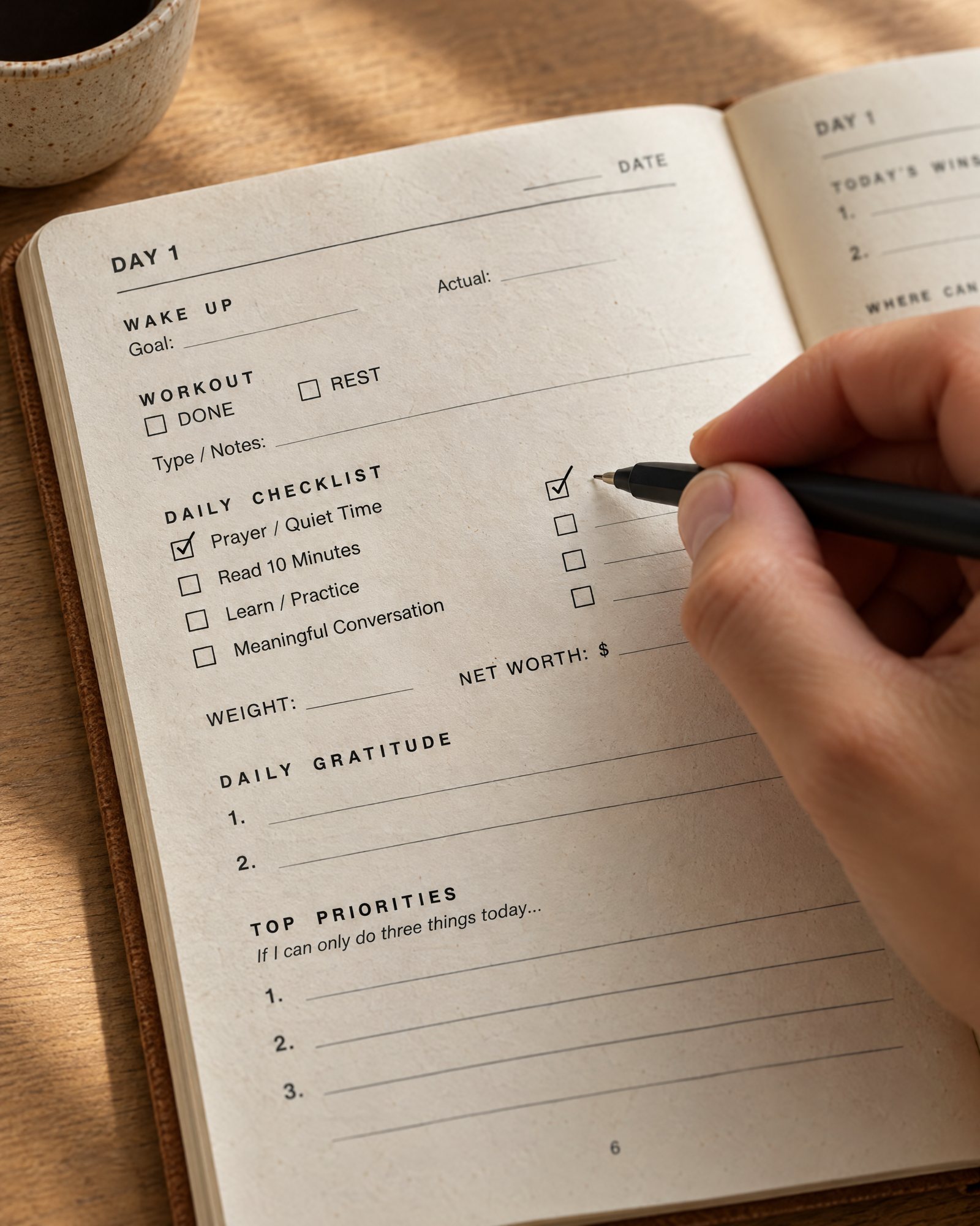 Checking off Prayer / Quiet Time on the daily checklist